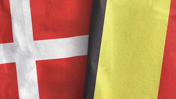 Belgium and Denmark two flags textile cloth 3D rendering —  Fotos de Stock