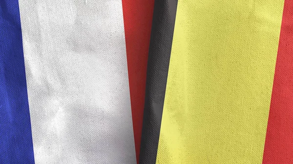 Belgium and France two flags textile cloth 3D rendering — Stock Photo, Image