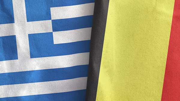 België en Griekenland twee vlaggen textieldoek 3D rendering — Stockfoto