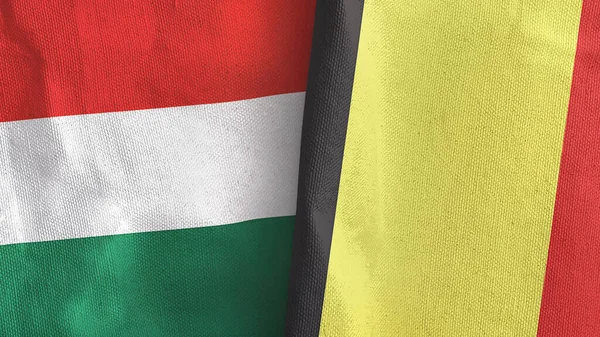 Belgium és Magyarország két zászlós textilszövet 3D-s renderelés — Stock Fotó