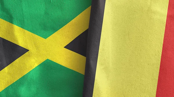 Belgio e Giamaica due bandiere tessuto 3D rendering — Foto Stock