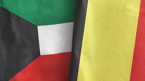 Belgio e Kuwait due bandiere tessuto 3D rendering — Foto Stock