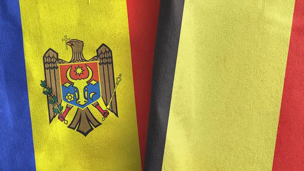 België en Moldavië twee vlaggen textiel doek 3D rendering — Stockfoto