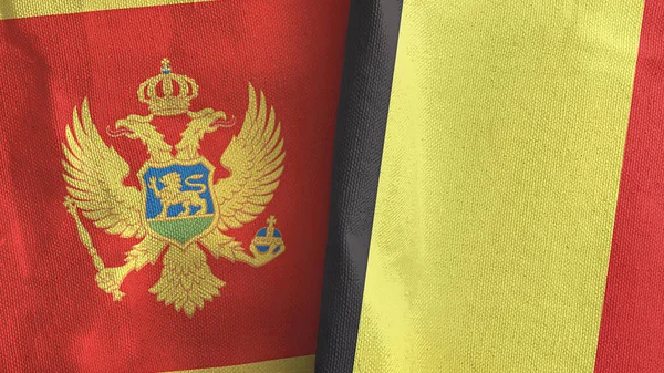 Belgium and Montenegro two flags textile cloth 3D rendering — Stock Photo, Image