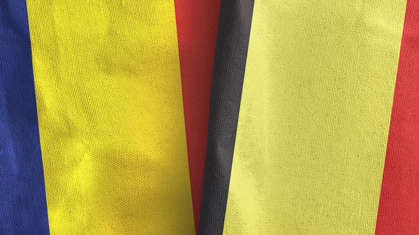 Bélgica y Chad dos banderas de tela textil 3D renderizado — Foto de Stock