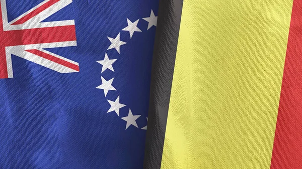 Bélgica e Islas Cook dos banderas de tela textil 3D renderizado — Foto de Stock