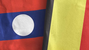Belçika ve Laos. iki bayraklı tekstil kumaşı 3D görüntüleme
