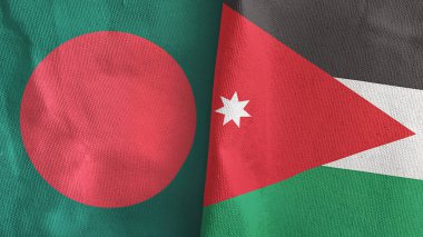 Ürdün ve Bangladeş iki bayrak tekstil kumaşı 3D