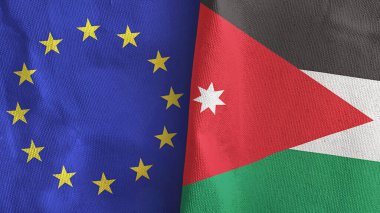 Ürdün ve Avrupa Birliği 'nde iki bayraklı kumaş 3D tasarımı
