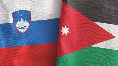 Ürdün ve Slovenya iki bayraklı kumaş 3D rendeleme