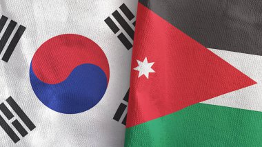 Ürdün ve Güney Kore 'de iki bayraklı kumaş 3D.