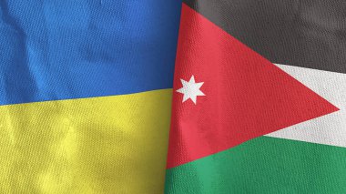 Ürdün ve Ukrayna iki bayraklı tekstil kumaşı 3D