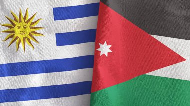 Ürdün ve Uruguay iki bayraklı tekstil kumaşı 3D