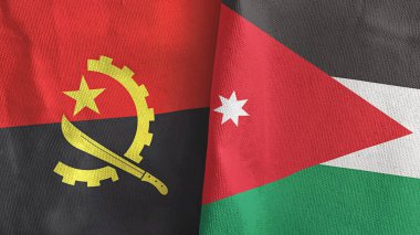 Ürdün ve Angola 'nın iki bayrağı tekstil kumaşı 3D.