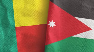 Ürdün ve Benin iki bayraklı tekstil kumaşı 3D