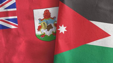 Ürdün ve Bermuda iki bayraklı tekstil kumaşı 3D