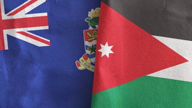 Ürdün ve Cayman Adaları. İki bayraklı tekstil kumaşı.