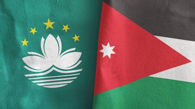 Ürdün ve Macau iki bayraklı tekstil kumaşı 3D.