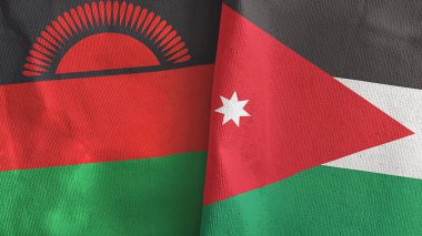Ürdün ve Malawi iki bayraklı tekstil kumaşı 3D