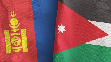 Ürdün ve Moğolistan iki bayraklı tekstil kumaşı 3D