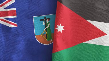 Ürdün ve Montserrat iki bayraklı tekstil kumaşı 3D