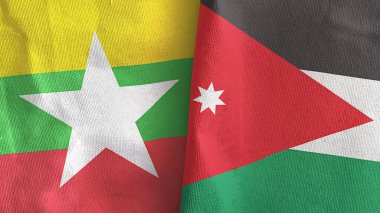 Ürdün ve Myanmar iki bayraklı kumaş 3D görüntüleme