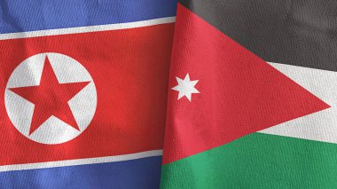 Ürdün ve Kuzey Kore 'de iki bayraklı kumaş 3D.