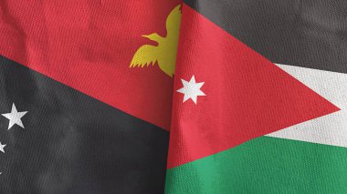 Ürdün ve Papua Yeni Gine 2 bayraklı tekstil kumaşı 3D