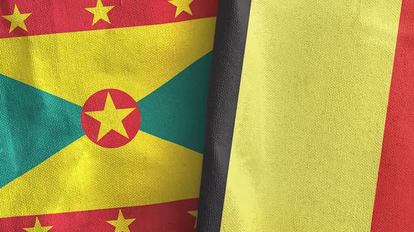 België en Grenada twee vlaggen textiel doek 3D rendering — Stockfoto