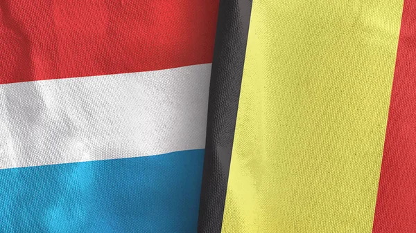 Belgium és Luxemburg két zászlós textilszövet 3D-s renderelés — Stock Fotó