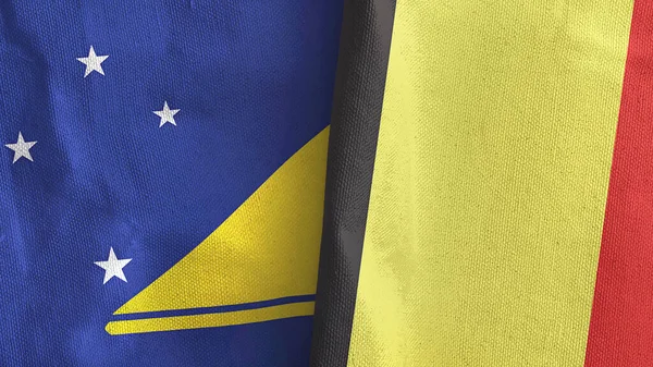 Belgio e Tokelau due bandiere tessuto 3D rendering — Foto Stock