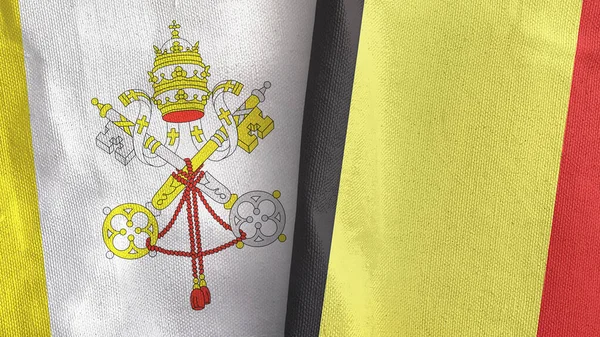 Belgia i Watykan dwie flagi tkaniny tekstylne 3D rendering — Zdjęcie stockowe