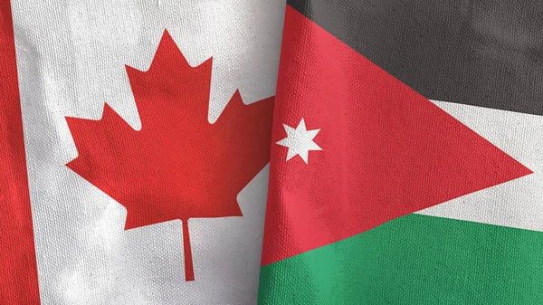 Jordanien och Kanada två flaggor textilduk 3D-rendering — Stockfoto