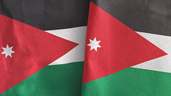 Jordanië twee vlaggen textiel doek 3D rendering — Stockfoto