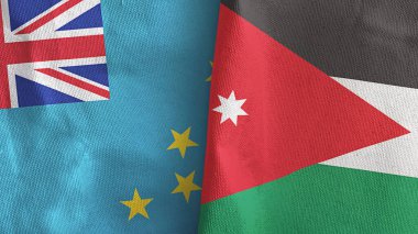 Ürdün ve Tuvalu iki bayraklı tekstil kumaşı 3D.