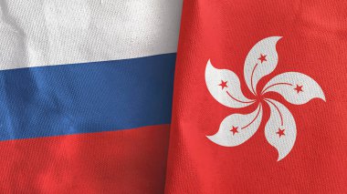 Hong Kong ve Rusya 'nın iki bayrağı tekstil kumaşı 3D.