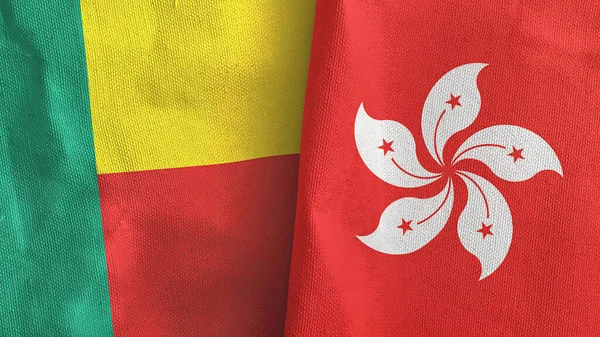 Hong Kong and Benin two flags textile cloth 3D rendering — Stock Photo, Image