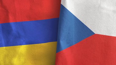 Czech Republic and Armenia two flags textile cloth 3D rendering