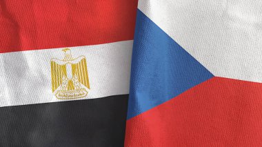 Czech Republic and Egypt two flags textile cloth 3D rendering
