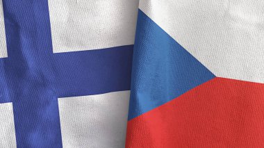 Czech Republic and Finland two flags textile cloth 3D rendering
