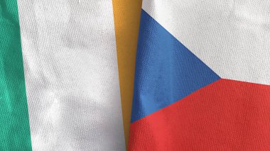 Czech Republic and Ireland two flags textile cloth 3D rendering