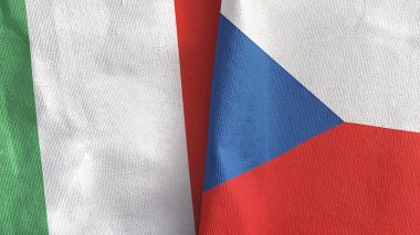 Czech Republic and Italy two flags textile cloth 3D rendering