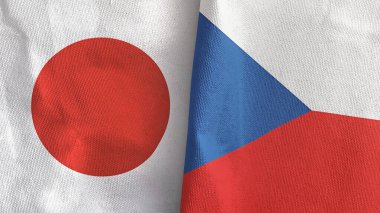 Czech Republic and Japan two flags textile cloth 3D rendering