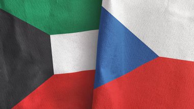 Czech Republic and Kuwait two flags textile cloth 3D rendering