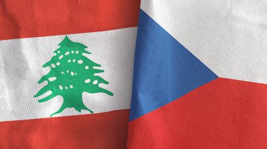 Czech Republic and Lebanon two flags textile cloth 3D rendering