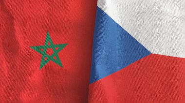 Czech Republic and Morocco two flags textile cloth 3D rendering