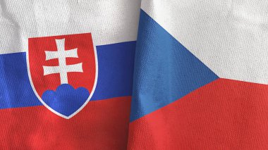 Czech Republic and Slovakia two flags textile cloth 3D rendering