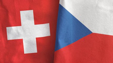 Czech Republic and Switzerland two flags textile cloth 3D rendering