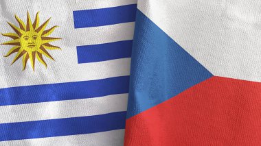 Czech Republic and Uruguay two flags textile cloth 3D rendering