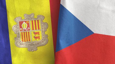 Czech Republic and Andorra two flags textile cloth 3D rendering